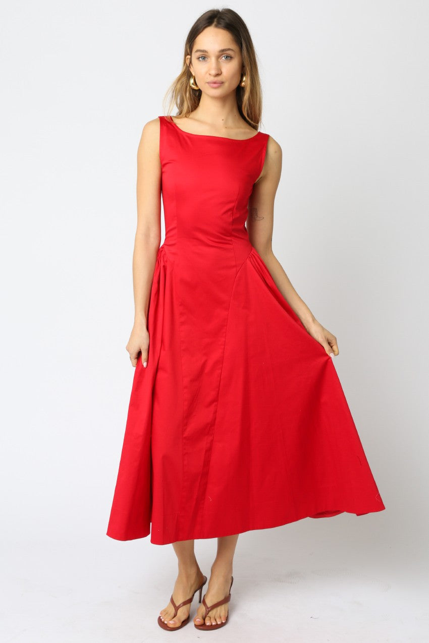 midi unique red party dresses Red Midi Dress, Elegant Birthday Outfit for Women, Puff Sleeve Tea Length Dress for Celebration, Dinner or Special Occasion