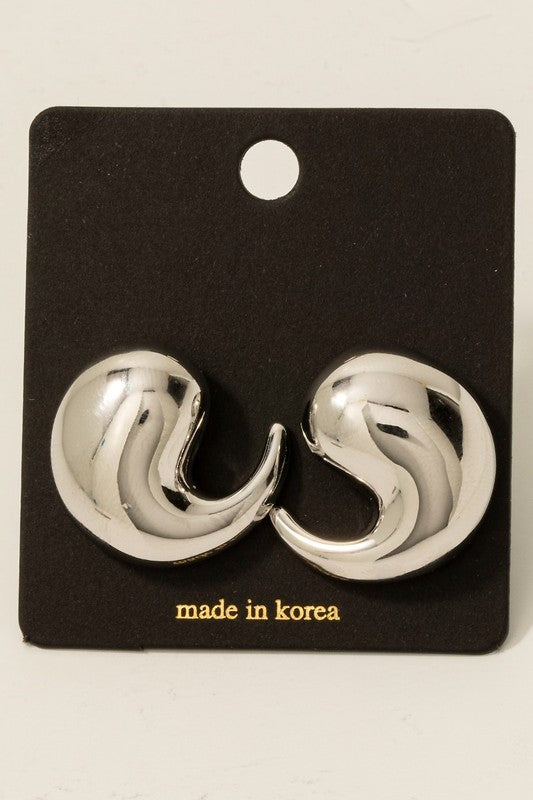Spiral Metallic Tear Stud Earring Silver