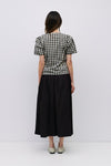 Short Puff Sleeve Front Tie Gingham Print Top Black