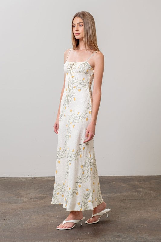 Sleeveless Floral Print Midi Dress Yellow