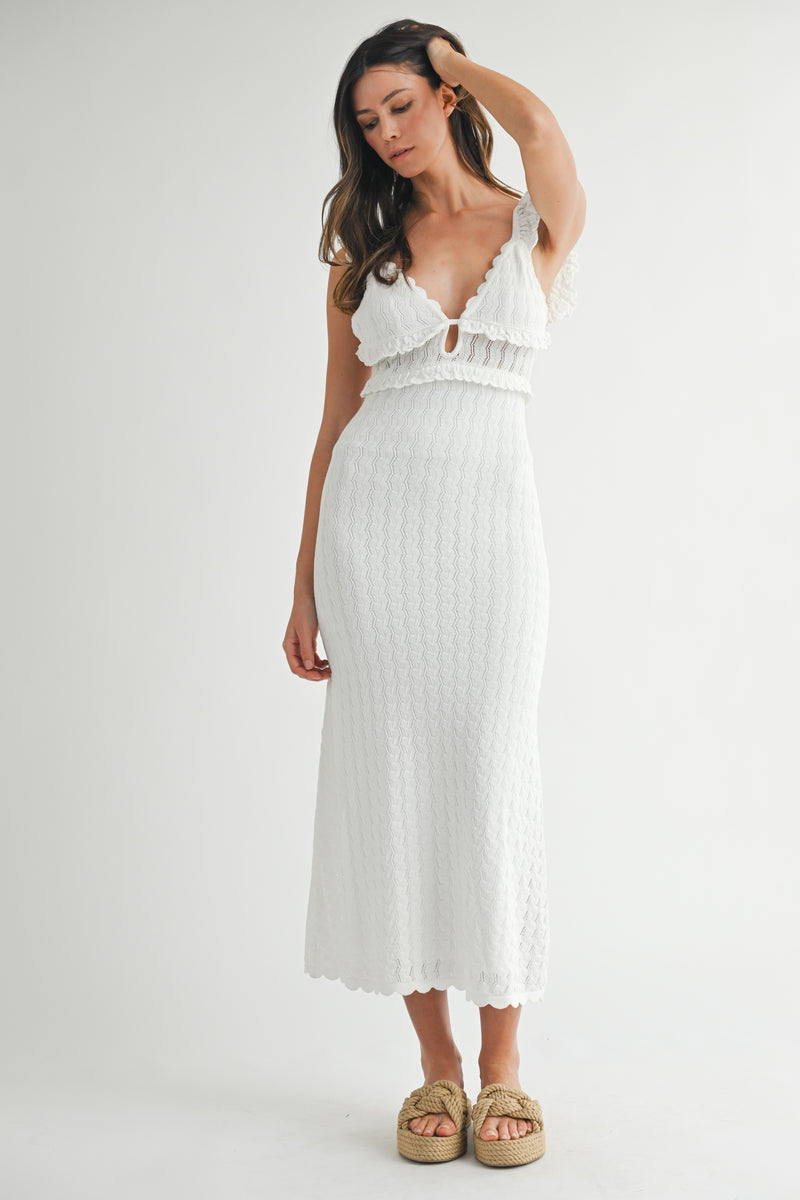 Dakota Sleeveless Open Back Textured Midi Dress White SMALL