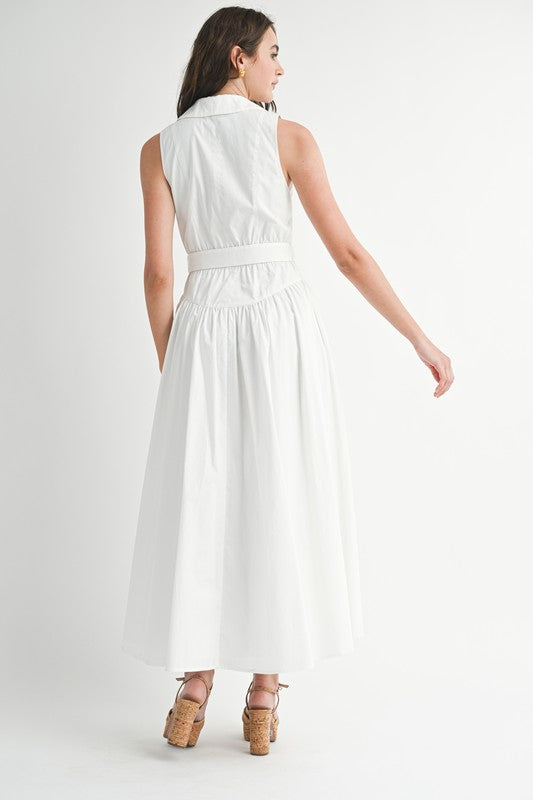 Dariana Sleeveless Waist Tie Button Front Midi Dress White SMALL Dariana Sleeveless Waist Tie Button Front Midi Dress White SMALL