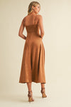 Sleeveless Corset Faux Suede Midi Dress Camel