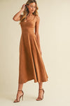 Sleeveless Corset Faux Suede Midi Dress Camel