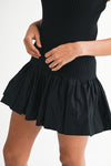 Short Sleeve Ribbed Knit Flared Mini Dress Black