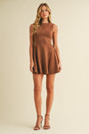Sleeveless Faux Suede Open Back Tie Mini Dress Camel