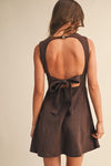 Sleeveless Faux Suede Open Back Tie Mini Dress Brown