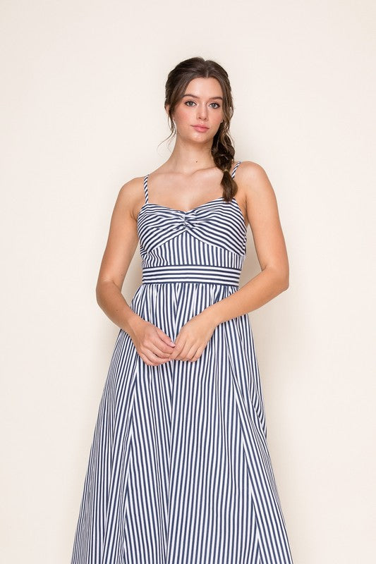 Sleeveless Stripe Print Maxi Dress Navy