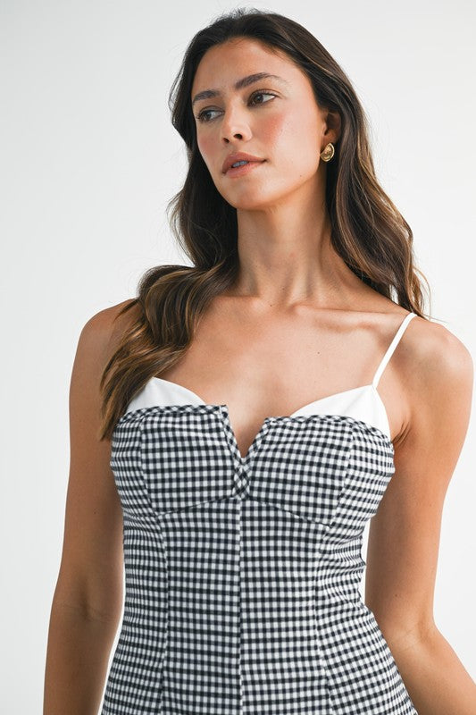 Sleeveless Contrast Gingham Print Mini Dress Black
