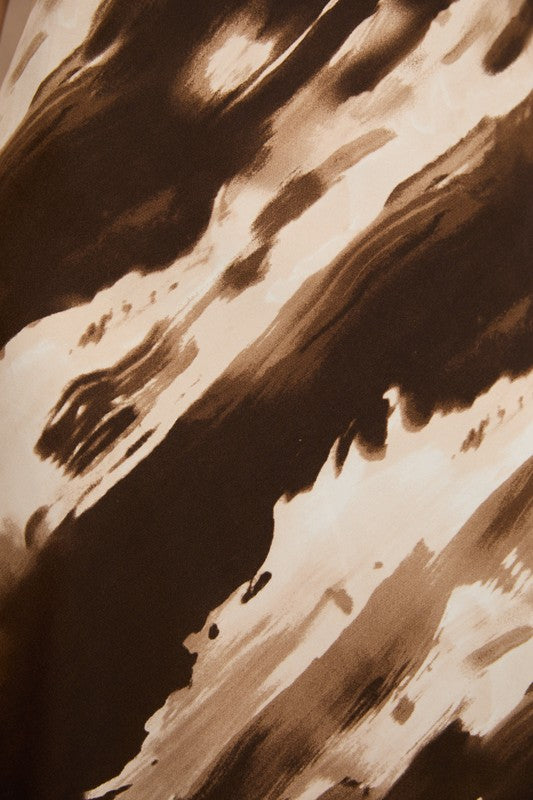  Sleeveless Abstract Print Slip Maxi Dress Brown