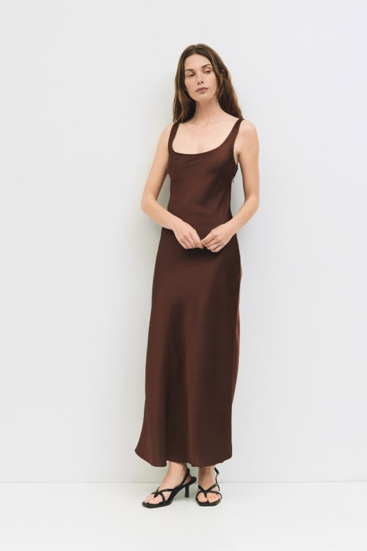 Sleeveless Slip Midi Dress Brown