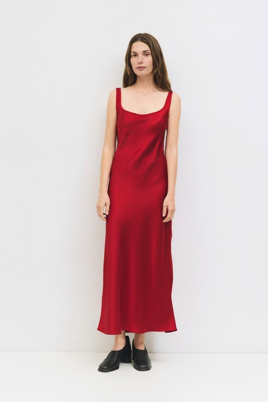 Sleeveless Slip Midi Dress Red