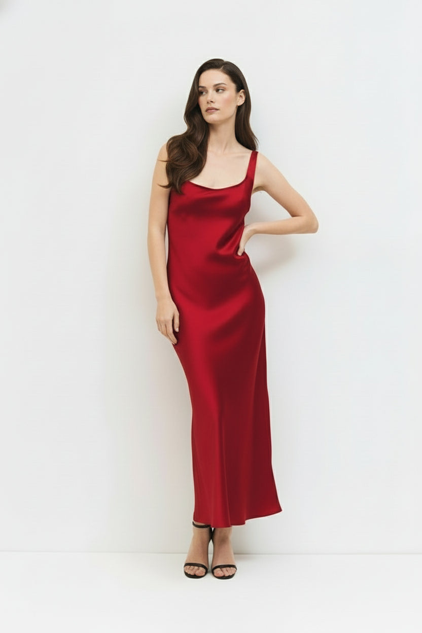Sleeveless Slip Midi Dress Red