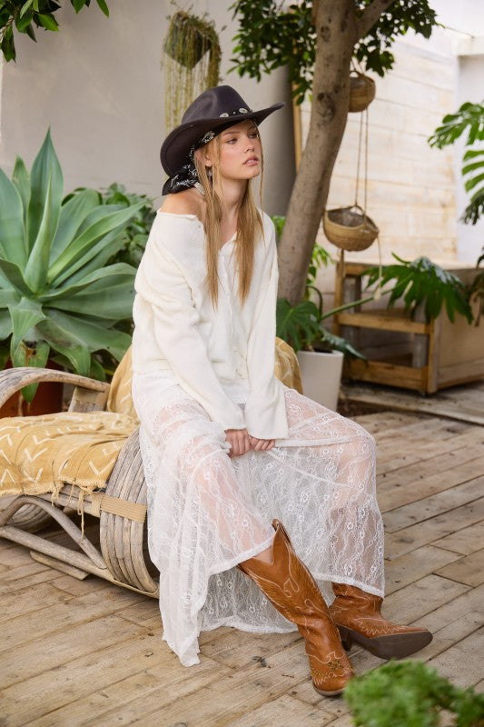 Tanya Long Sleeve Button Down Knit Cardigan Ivory MEDIUM