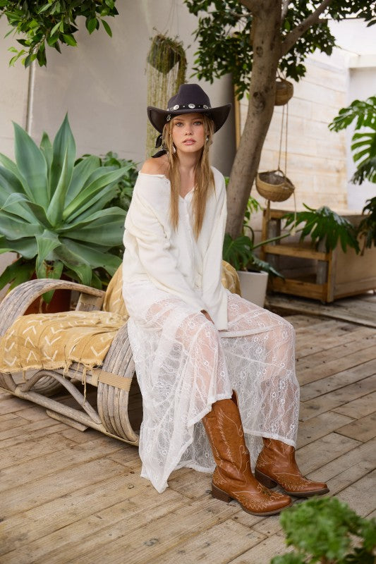 Long Sleeve Button Down Knit Cardigan Ivory