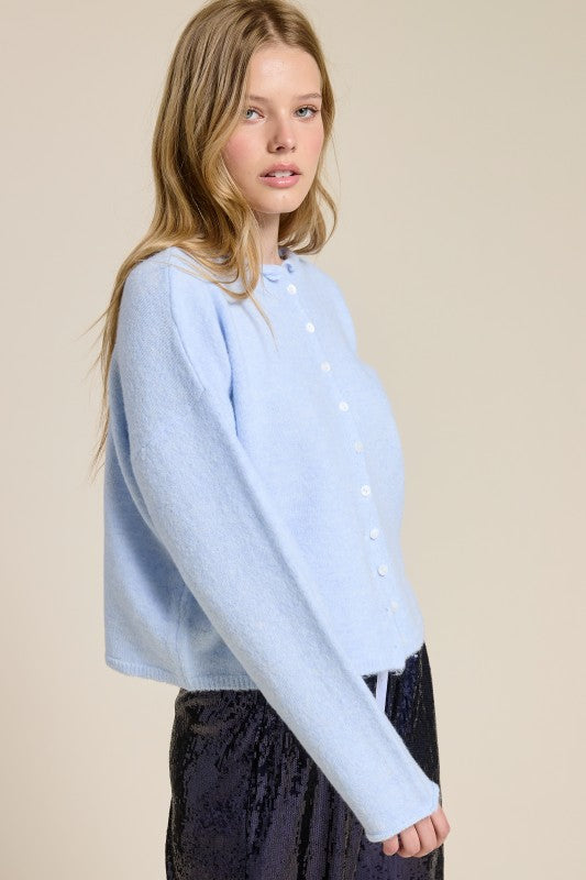 Long Sleeve Button Down Knit Cardigan Blue