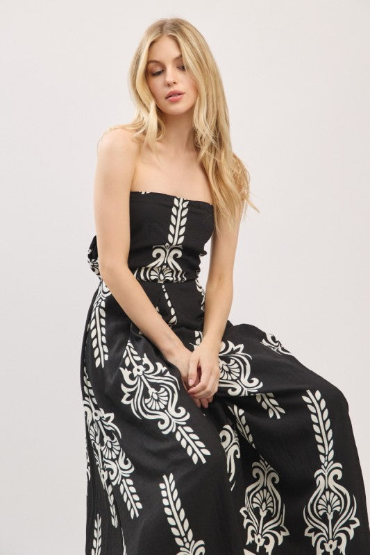 Sleeveless Abstract Print Wide Leg Jumpsuit Black