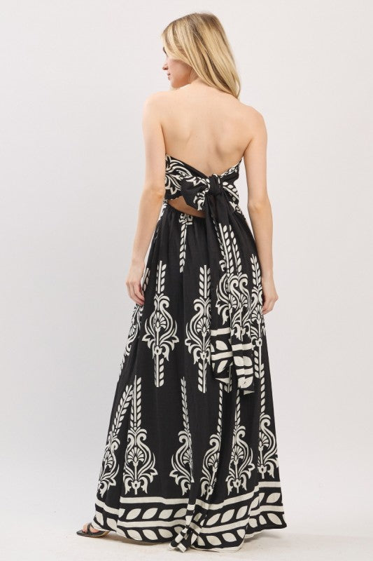 Sleeveless Abstract Print Wide Leg Jumpsuit Black