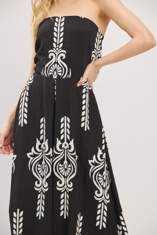 Sleeveless Abstract Print Wide Leg Jumpsuit Black
