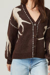 Long Sleeve Button Down Horse Print Cardigan Brown