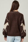 Long Sleeve Button Down Horse Print Cardigan Brown