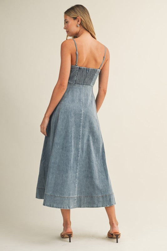 Stassi Sleeveless Corset Denim Midi Dress Medium Wash – Miss Match Group  Inc