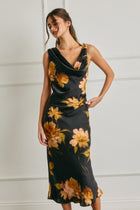 Jovie Sleeveless Floral Print Midi Dress Black