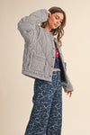 Long Sleeve Plaid Print Quilted Shacket Navy