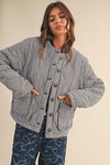 Long Sleeve Plaid Print Quilted Shacket Navy