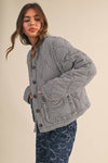 Long Sleeve Plaid Print Quilted Shacket Navy