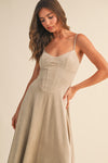 Brooke Sleeveless Corset Faux Suede Midi Dress Beige