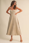 Brooke Sleeveless Corset Faux Suede Midi Dress Beige