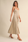 Brooke Sleeveless Corset Faux Suede Midi Dress Beige