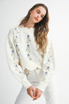 Long Sleeve Floral Embroidered Sweater Cream