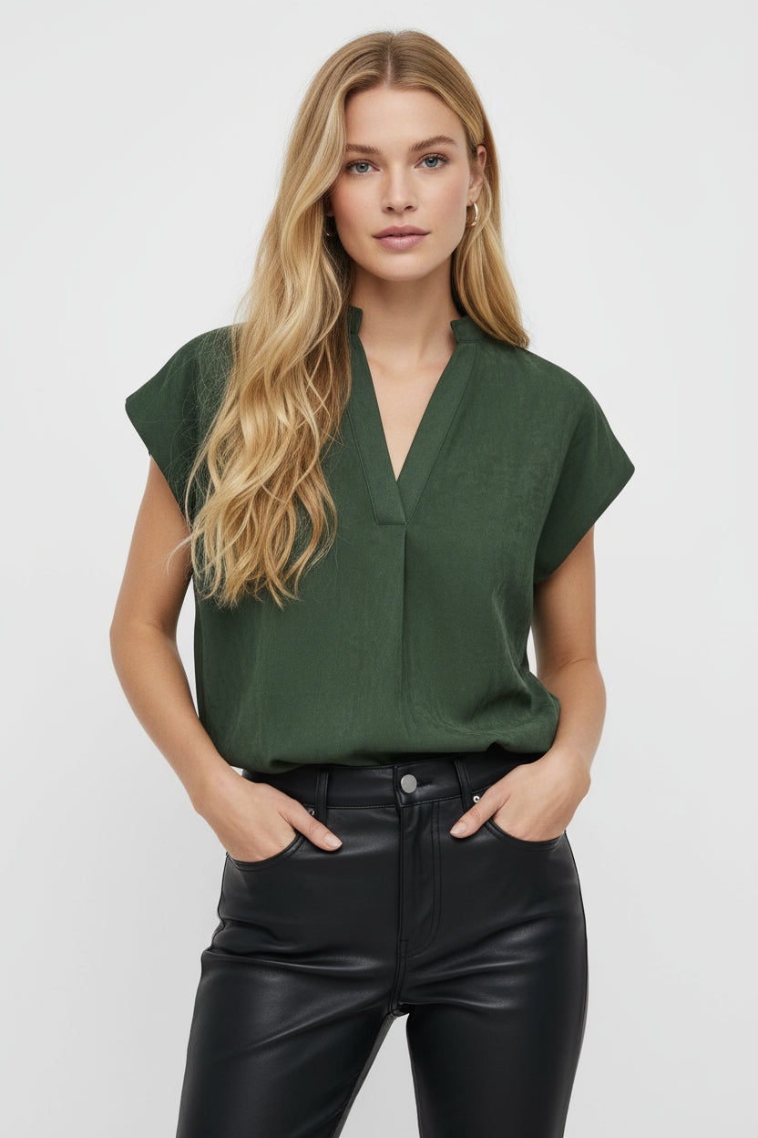 Short Sleeve Suede Top Olive