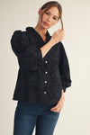  3/5 Balloon Sleeve Floral Embroidered Top Black
