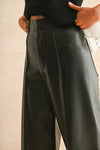 High Waist Faux Leather Wide Leg Pants Black