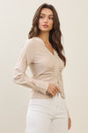 Long Sleeve Button Down Top Taupe