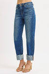 High Rise Cuffed Wide Leg Jeans Medium Wash