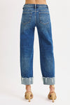 High Rise Cuffed Wide Leg Jeans Medium Wash