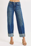 High Rise Cuffed Wide Leg Jeans Medium Wash