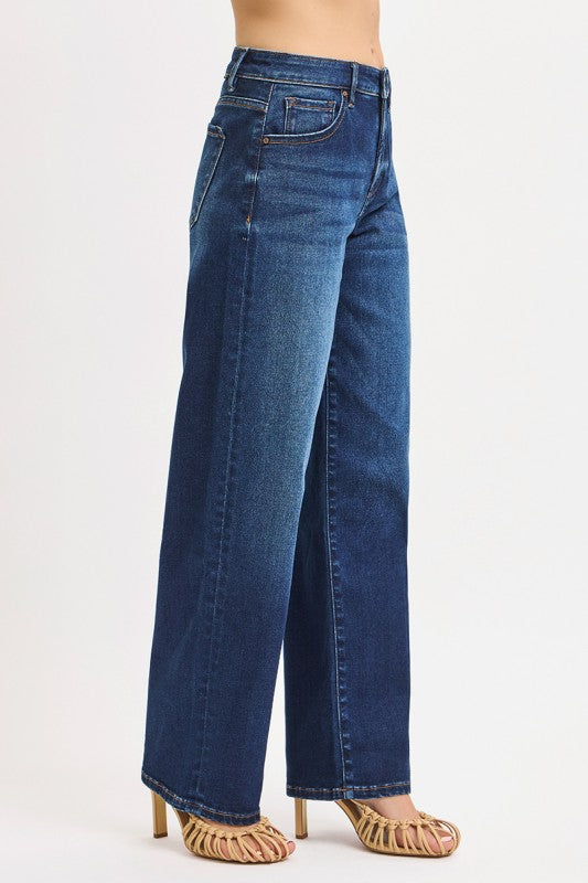 Mid Rise Wide Leg Jeans Dark Wash