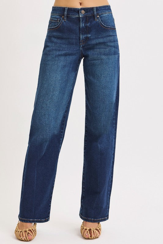 Mid Rise Wide Leg Jeans Dark Wash