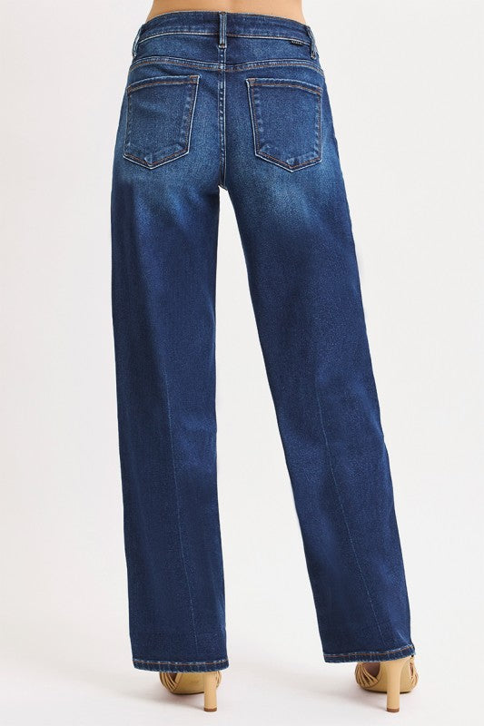 Mid Rise Wide Leg Jeans Dark Wash