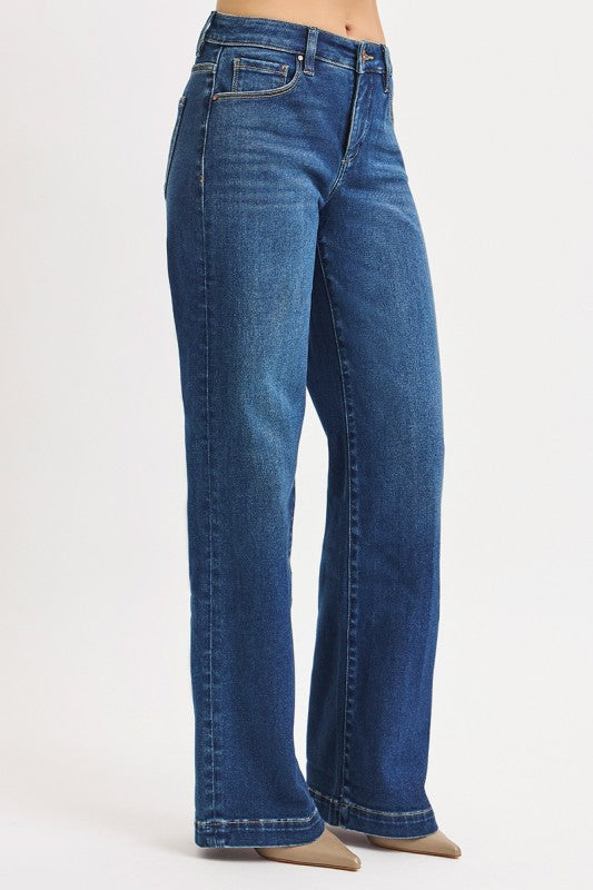 Mid Rise Wide Leg Jeans Dark Wash