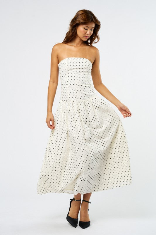 Sleeveless Polka Dot Print Maxi Dress White