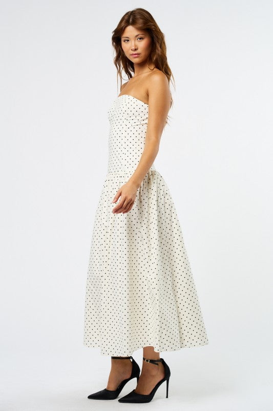 Sleeveless Polka Dot Print Maxi Dress White