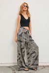 High Waist Abstract Print Satin Wide Leg Pants Black