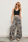 High Waist Abstract Print Satin Wide Leg Pants Black
