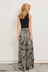 High Waist Abstract Print Satin Wide Leg Pants Black